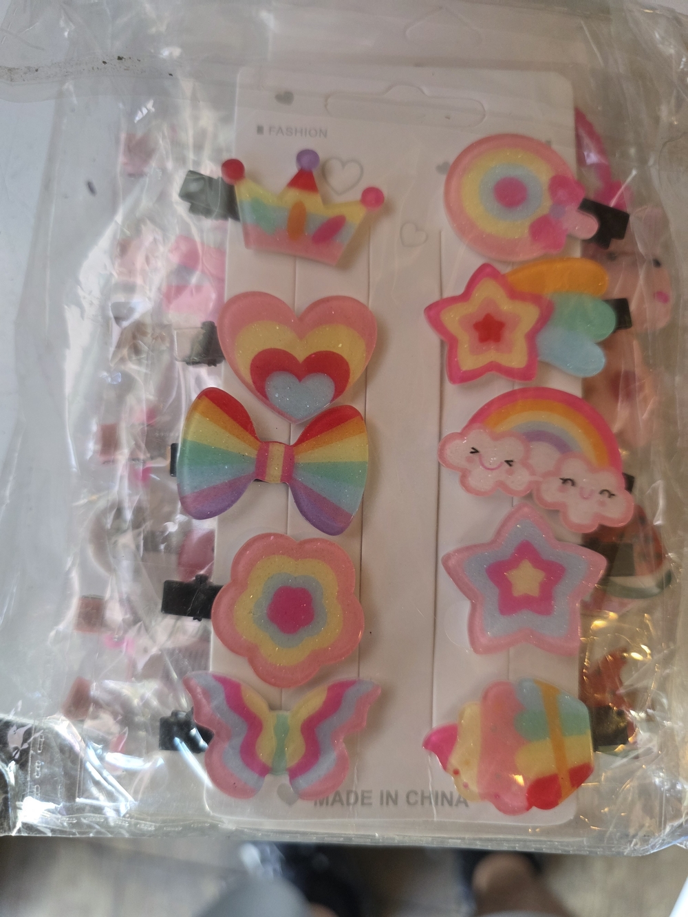 34pcs Hair Clips For Girls - Rainbow, Flower, Butterfly, Candy Designs